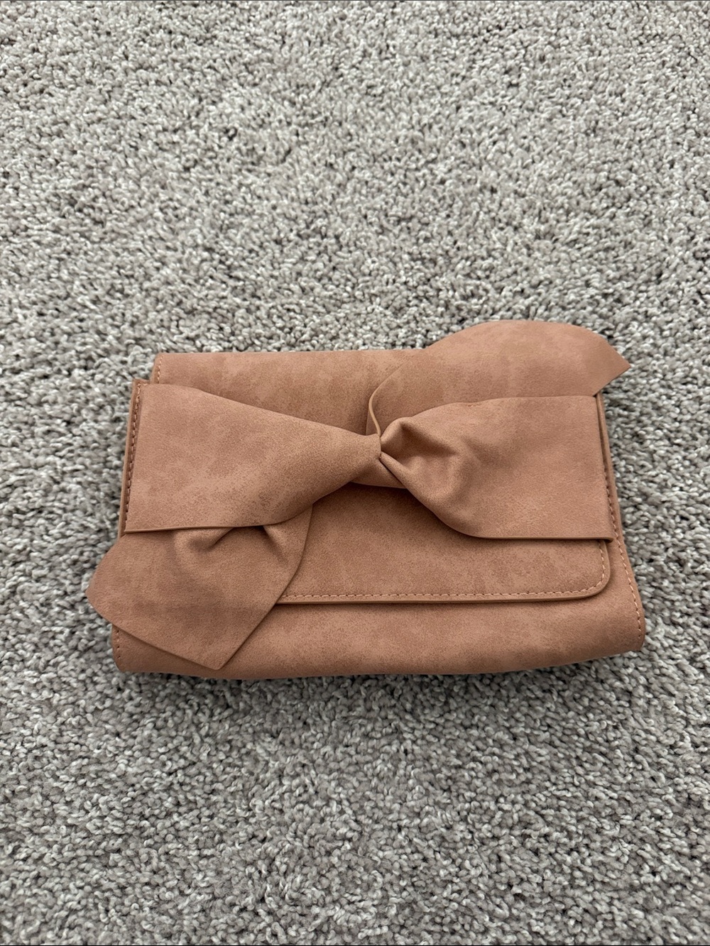 Anthropologie Elegant Bow-Accent Foldover Clutch - Tan